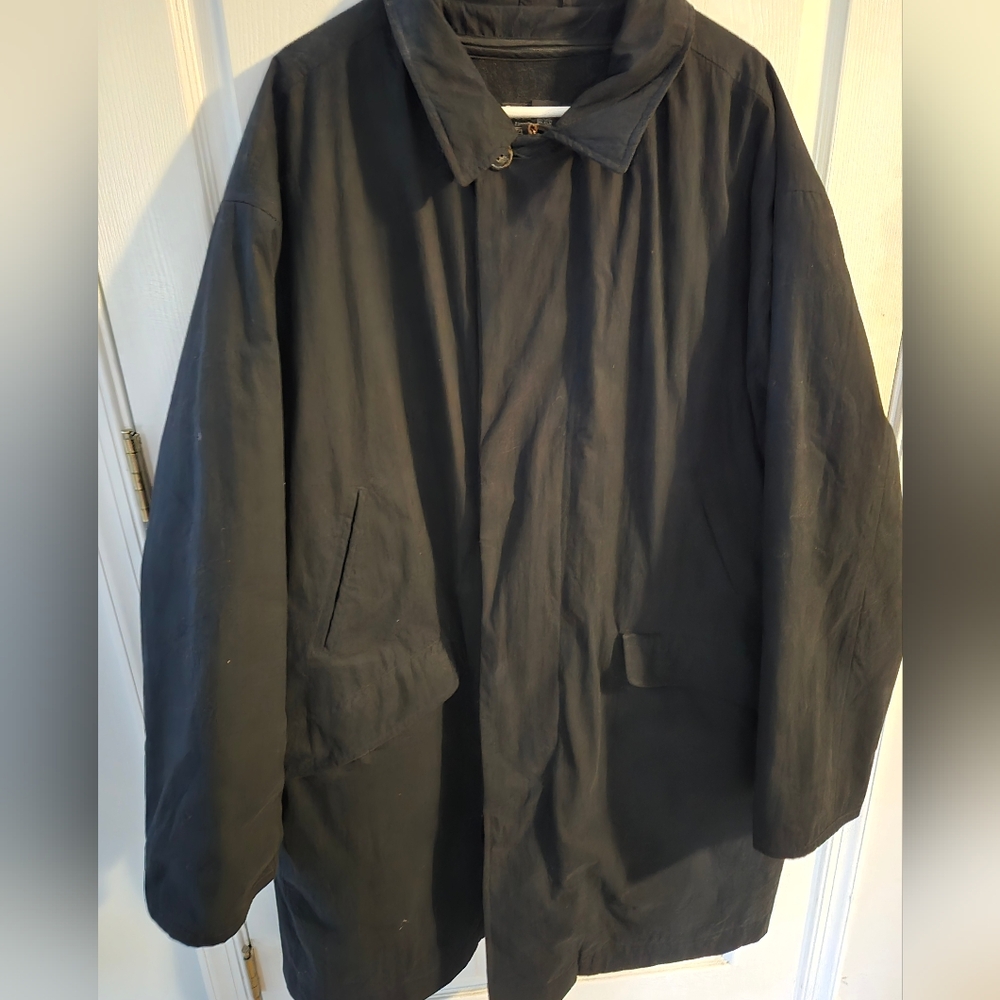 Eddie Bauer Men's Tall XXL Black Trench Coat, Full Zip, With Removable Inside